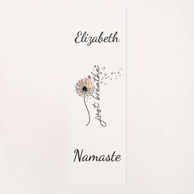 Personalised Just Breathe Dandelion Butterfly Yoga Mat (Front)