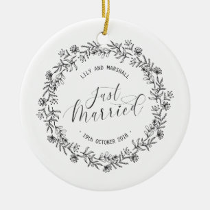 Personalised Just Married Floral Ceramic Ornament