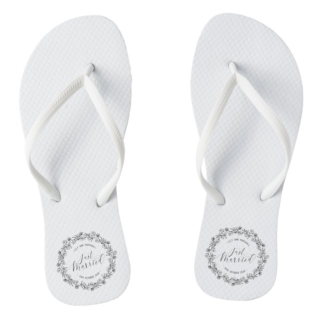 Personalised Just Married Floral | Flip Flops (Footbed)