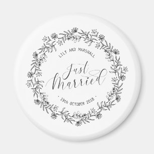 Personalised Just Married Floral Fridge Magnet