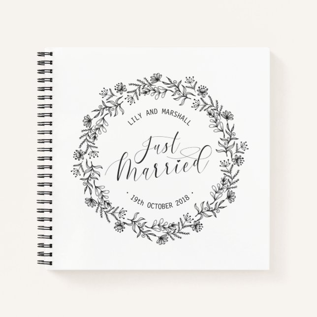 Personalised Just Married Floral | Guestbook Notebook (Front)