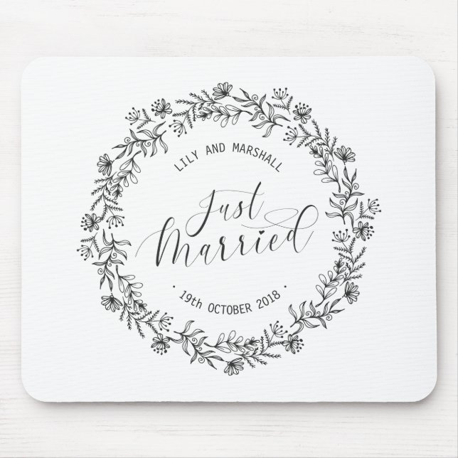Personalised Just Married Floral | Mousepad (Front)