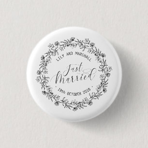 Personalised Just Married Floral Pin Button