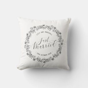 Personalised Just Married Floral Throw Pillow