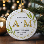 Personalised Just Married Gift Mr & Mrs Wedding Ceramic Ornament<br><div class="desc">First Christmas Married 2023 Ornament Wedding Custom Photo,  Personalised Wedding Gift Mr. and Mrs. Personalised Ornament Newlywed Gift</div>