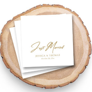 Personalised Just Married Gold Hand-lettered Napkin