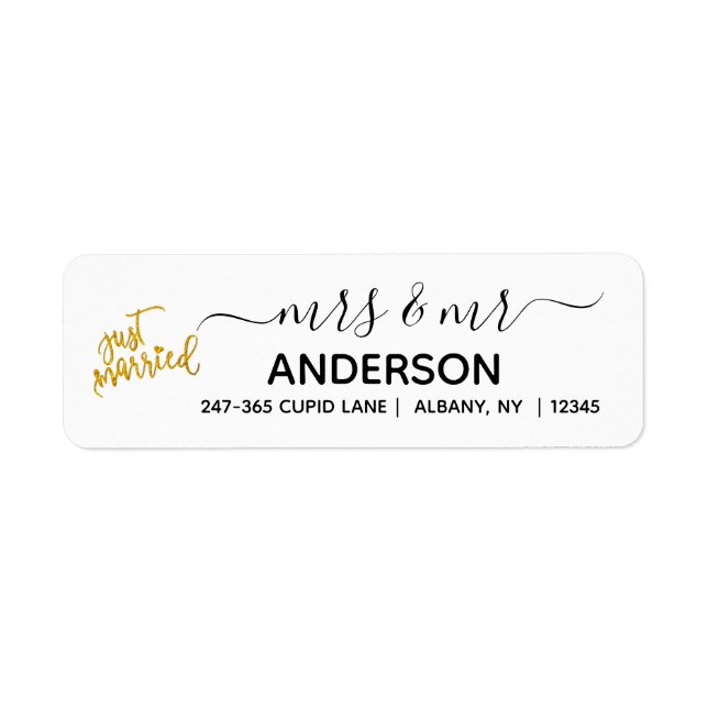Personalised Just Married Gold Return Address Labe Label (Front)