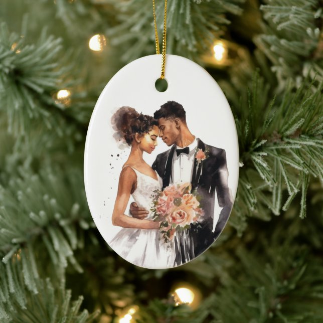 Personalised Just Married Wedding Couple Ceramic Ornament (Tree)