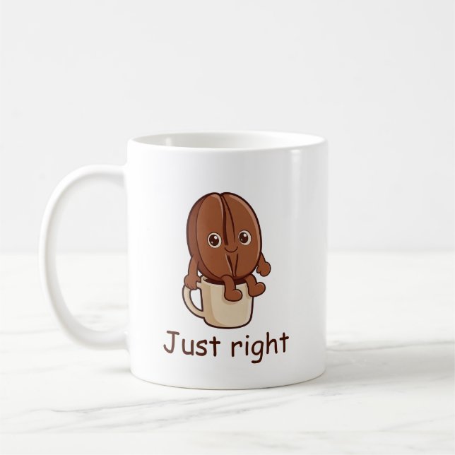 Personalised Just Right Cute Coffee Bean Character Mug (Left)