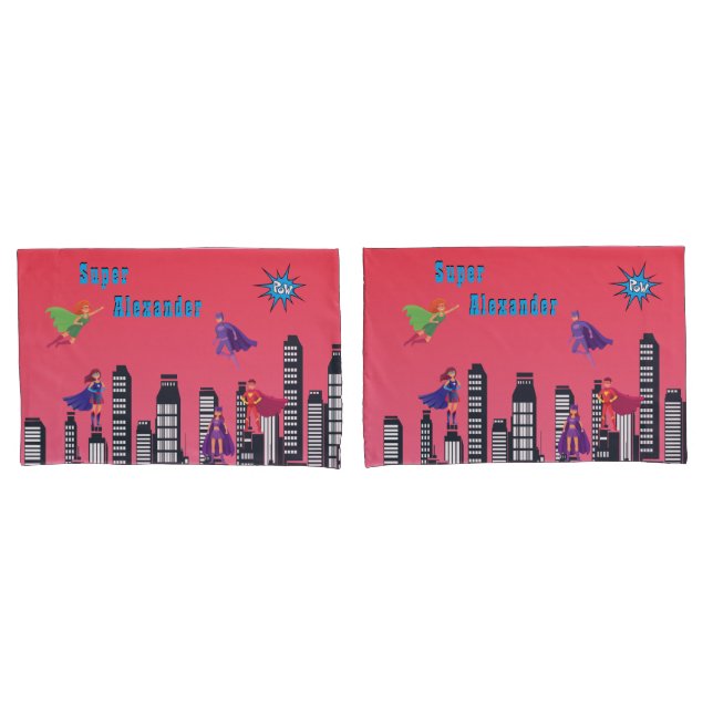 Personalised Justice Superhero Colourful Flying  Pillowcase (Front-Set)