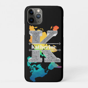 Personalised K Initial Silver Monogram Your Name iPhone 11 Pro Case