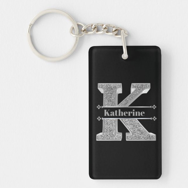 Personalised K Initial Silver Monogram Your Name   Key Ring (Front)