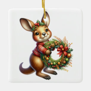 Personalised Kangaroo Australian Christmas Ceramic Ornament