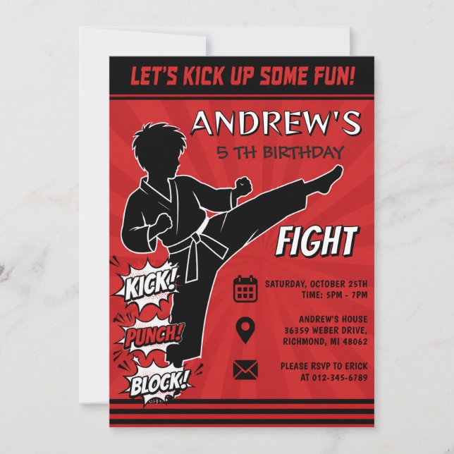 Personalised Karate Birthday Party Invitation (Front)