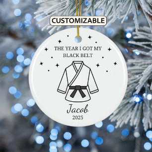 Personalised Karate Black Belt, Taekwondo Outfit Ceramic Ornament