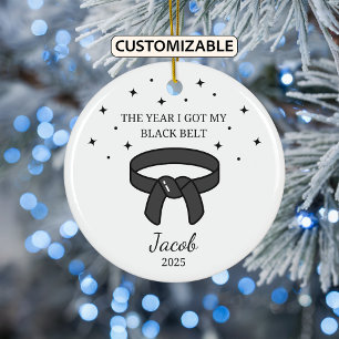 Personalised Karate Black Belt, Taekwondo Outfit Ceramic Ornament