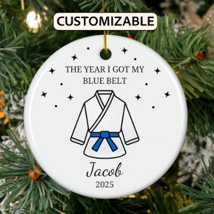 Personalised Karate Blue Belt, Taekwondo Outfit Ceramic Ornament