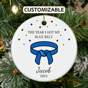 Personalised Karate Blue Belt, Taekwondo Outfit Ceramic Ornament