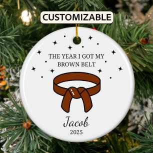 Personalised Karate Brown Belt, Taekwondo Outfit Ceramic Ornament