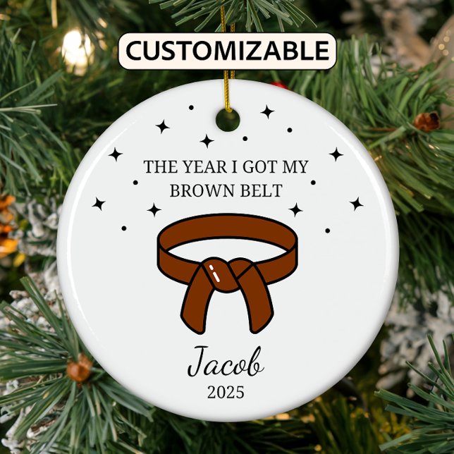 Personalised Karate Brown Belt, Taekwondo Outfit Ceramic Ornament (Creator Uploaded)