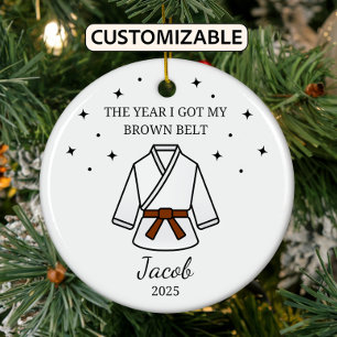 Personalised Karate Brown Belt, Taekwondo Outfit Ceramic Ornament