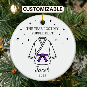 Personalised Karate Purple Belt, Taekwondo Outfit Ceramic Ornament