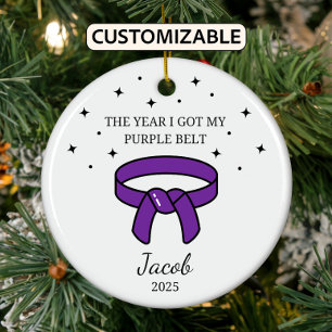 Personalised Karate Purple Belt, Taekwondo Outfit Ceramic Ornament