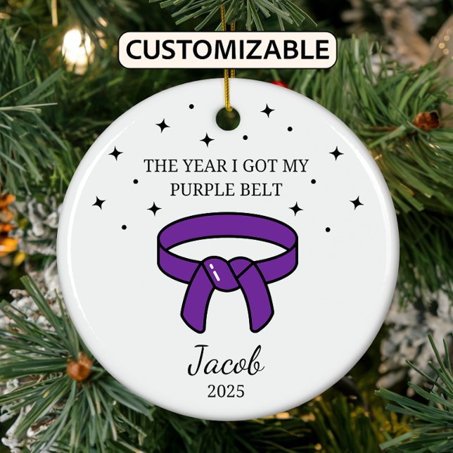 Personalised Karate Purple Belt, Taekwondo Outfit Ceramic Ornament (Creator Uploaded)