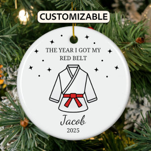 Personalised Karate Red Belt, Taekwondo Outfit Ceramic Ornament