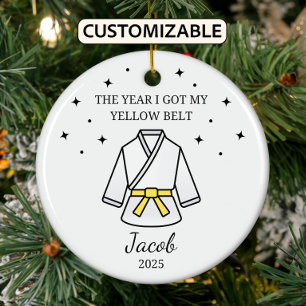Personalised Karate Yellow Belt, Taekwondo Outfit Ceramic Ornament