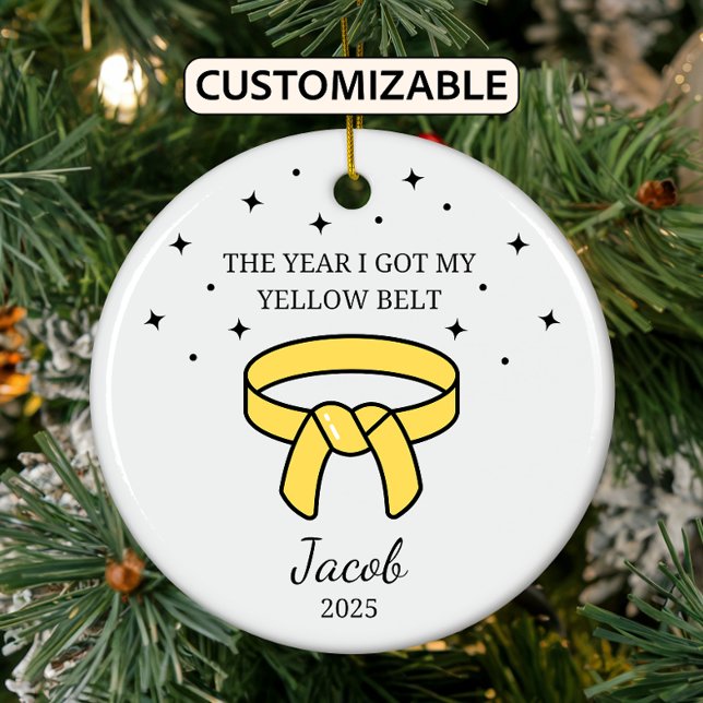 Personalised Karate Yellow Belt, Taekwondo Outfit Ceramic Ornament (Creator Uploaded)