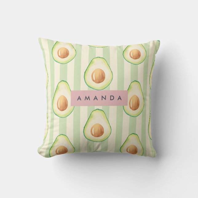 Personalised Kawaii Avocado Pattern Cushion (Front)