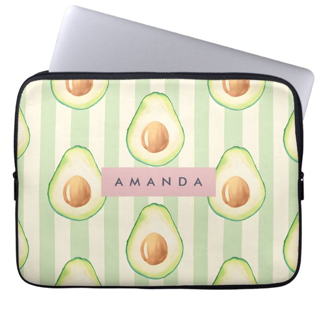 Personalised Kawaii Avocado Pattern Laptop Sleeve (Front)
