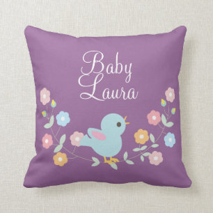 Personalised Kawaii Bird and Flowers Cushion