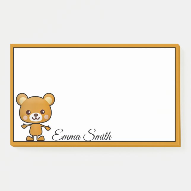 Personalised Kawaii Brown Bear Post-It Notes (Front)
