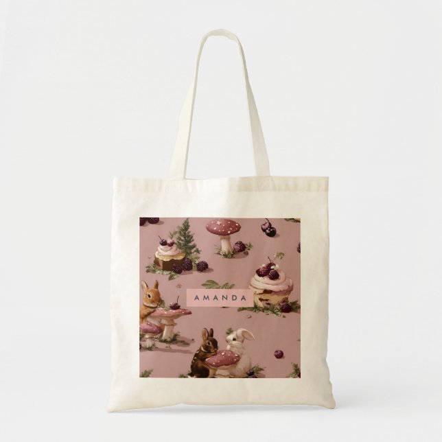 Personalised Kawaii Bunny & Berry Cupcake Pattern Tote Bag (Front)