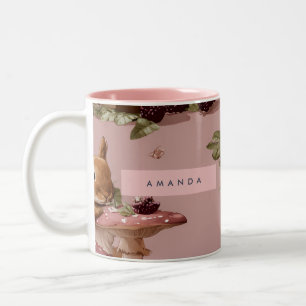 Personalised Kawaii Bunny & Berry Cupcake Pattern Two-Tone Coffee Mug