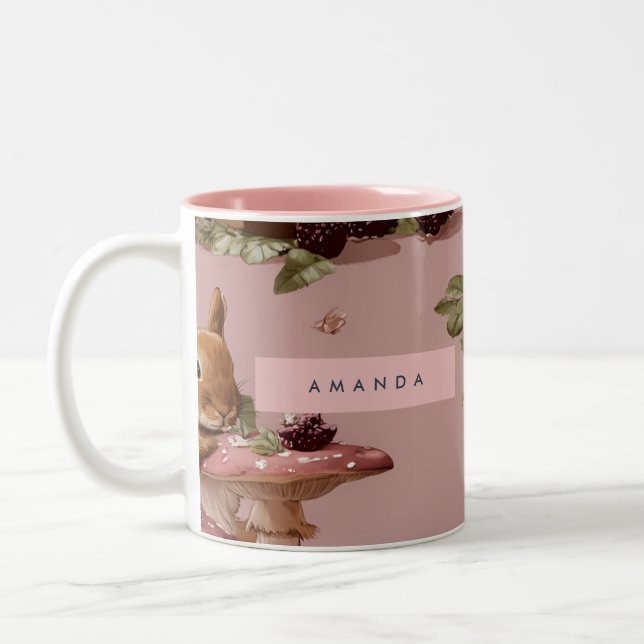 Personalised Kawaii Bunny & Berry Cupcake Pattern Two-Tone Coffee Mug (Left)