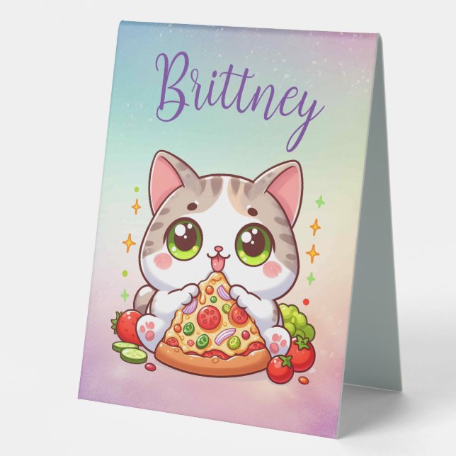 Personalised Kawaii Cat Eating Pizza Custom (Front)