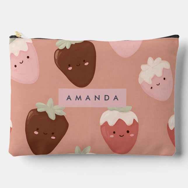 Personalised Kawaii Chocolate Strawberry Pattern Accessory Pouch (Front)