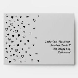 Personalised Kawaii Cute Black Hearts Pastel Envelope