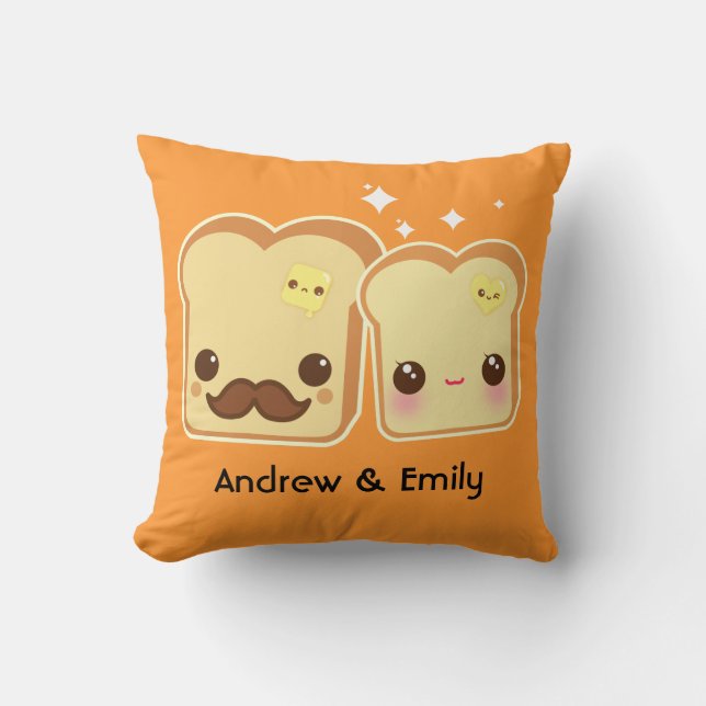 Personalised - Kawaii cute toasts couple Cushion (Front)