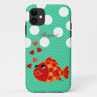 Personalised Kawaii Goldfish Cartoon with Hearts iPhone 11 Case