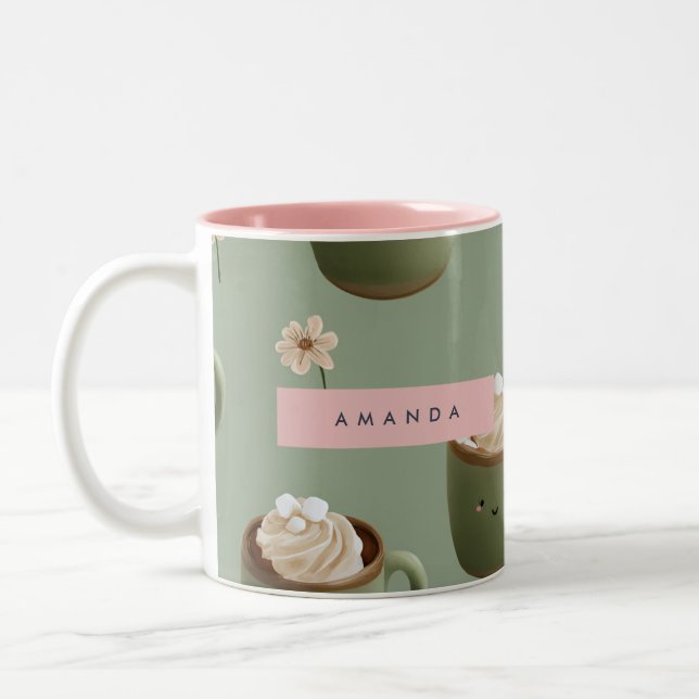 Personalised Kawaii Hot Cocoa Pattern Two-Tone Coffee Mug (Left)