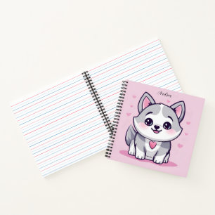 Personalised Kawaii Husky Puppy Pink Notebook