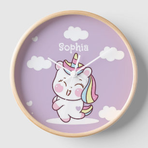 Personalised Kawaii Magical Unicorn Girls Nursery  Clock
