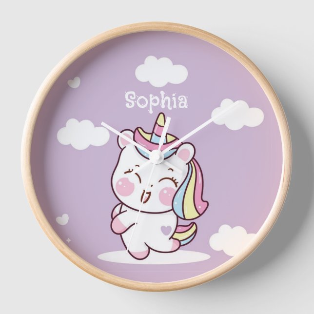 Personalised Kawaii Magical Unicorn Girls Nursery  Clock (Front)