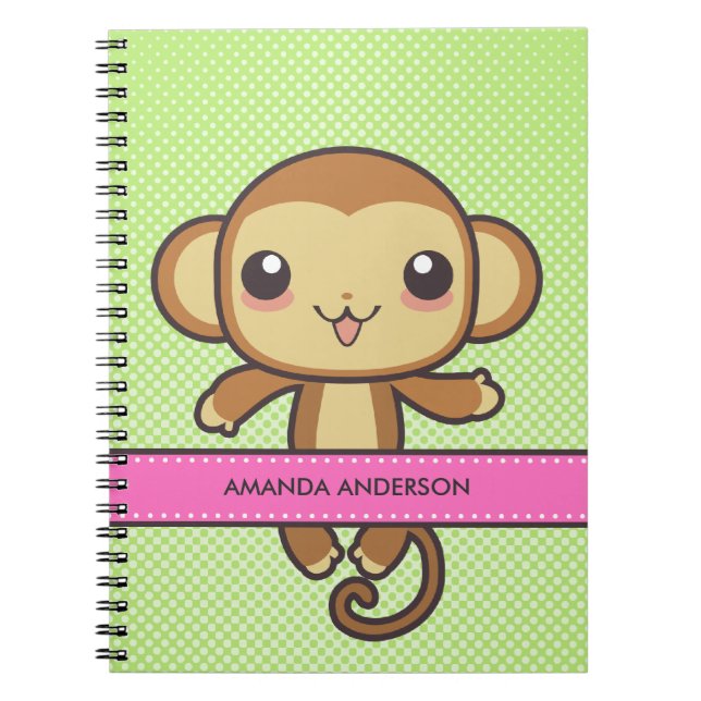 Personalised Kawaii Monkey Notebook/Journal Notebook (Front)