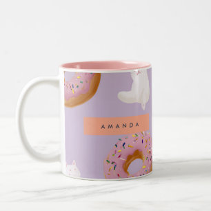 Personalised Kawaii Pastel Doughnuts Pattern Two-Tone Coffee Mug