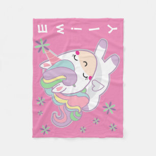 Personalised Kawaii Pastel Girly Unicorn Fleece Blanket